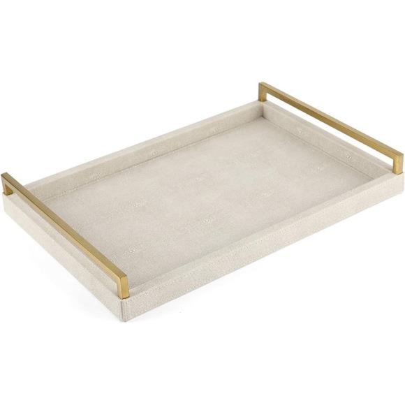17.7* 11.8“ Ivory Shagreen Large Serving TrayFaux Leather Home Decorative Tray